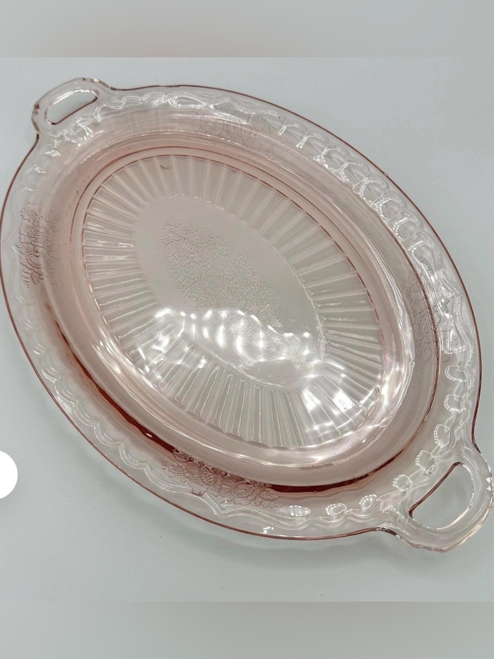 Vintage Mayfair Open Rose Pink Depression Glass Oval Platter by Anchor Hocking